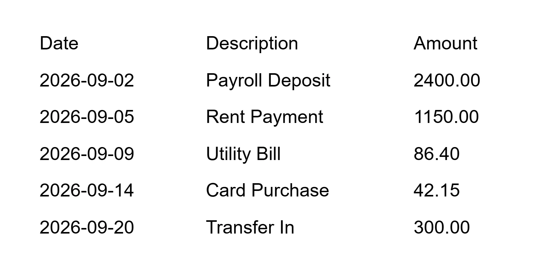 Sample bank statement image before bank statement to Excel conversion